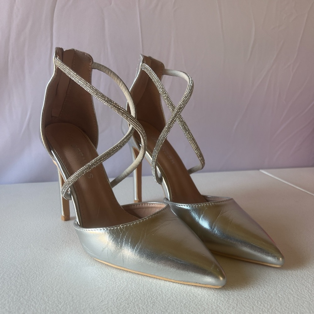 Elegant Silver Strappy Heels